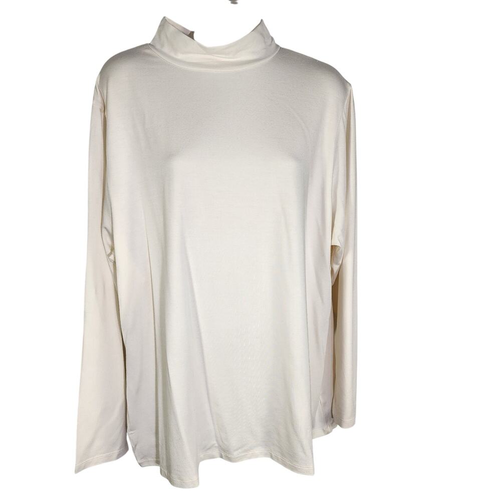 Dialogue Womens Modal Spandex Mock Neck Long Sleeve Top Size 1X Ivory Stretch